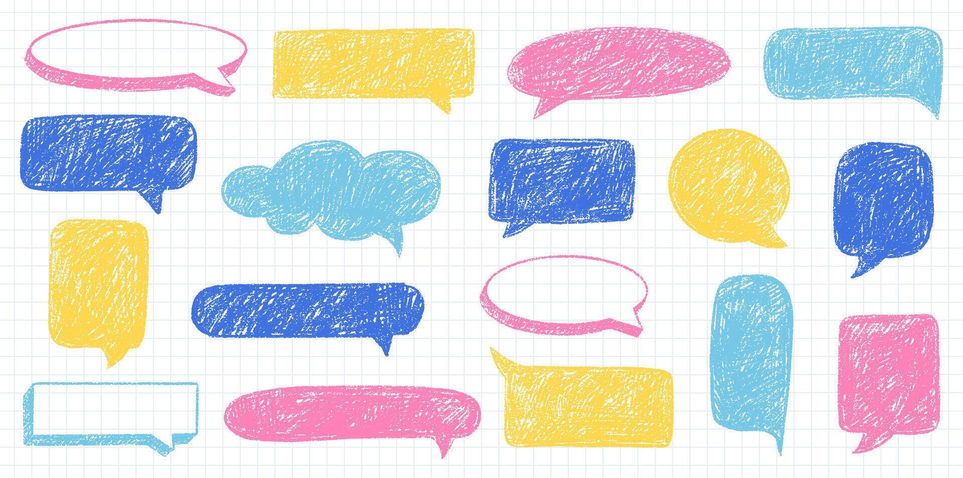 Crayon Speech Bubble Frame. Chalk Talk Balloon. Colorful Dialog Chat Illustrations vector