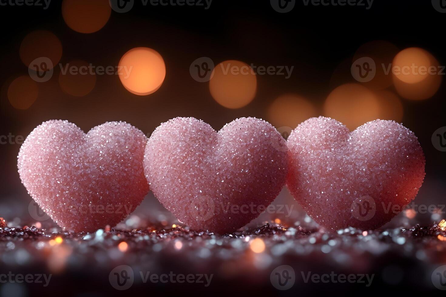 Romantic Valentine's Day Concept with Sparkling Sugar Heart Decorations photo