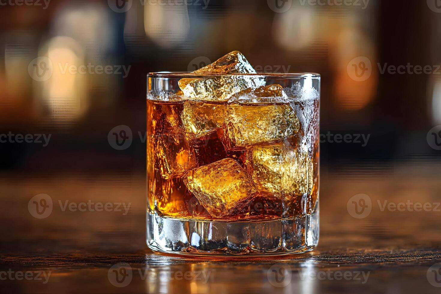 Refreshing Whiskey Drink with Ice Cubes in a Glass for Social Gatherings or Bar Decor photo