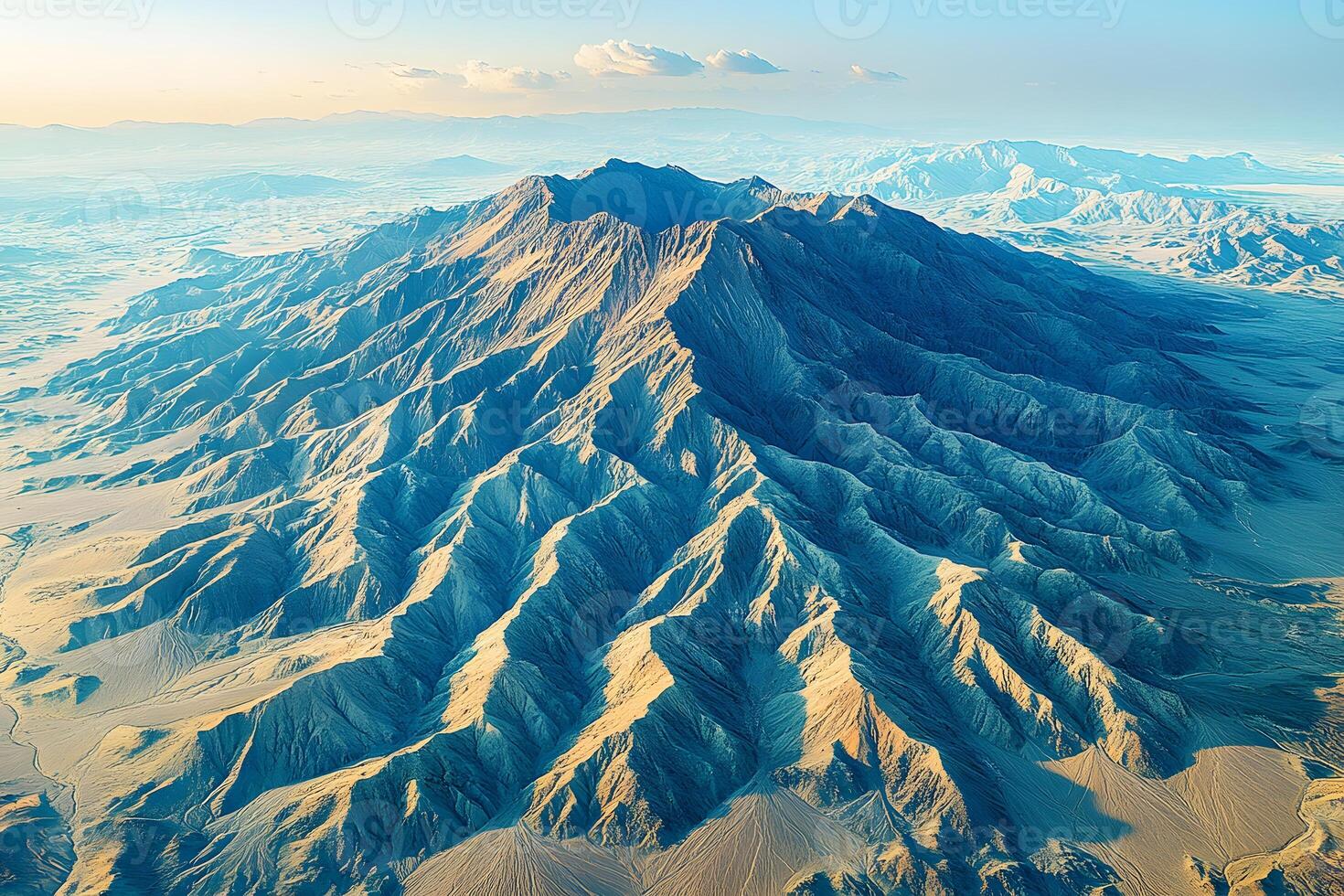Aerial View of Majestic Desert Mountain Landscape at Sunrise for Nature Prints and Posters photo