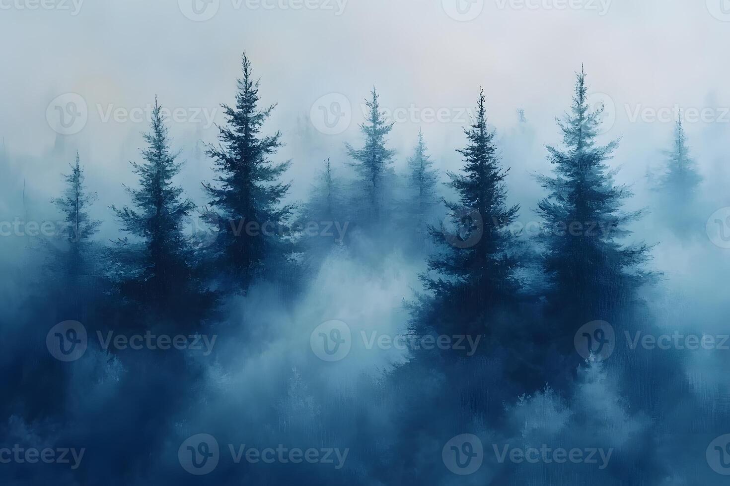 Misty Pine Forest in Morning Light Nature Serenity and Tranquil Wilderness Landscape photo
