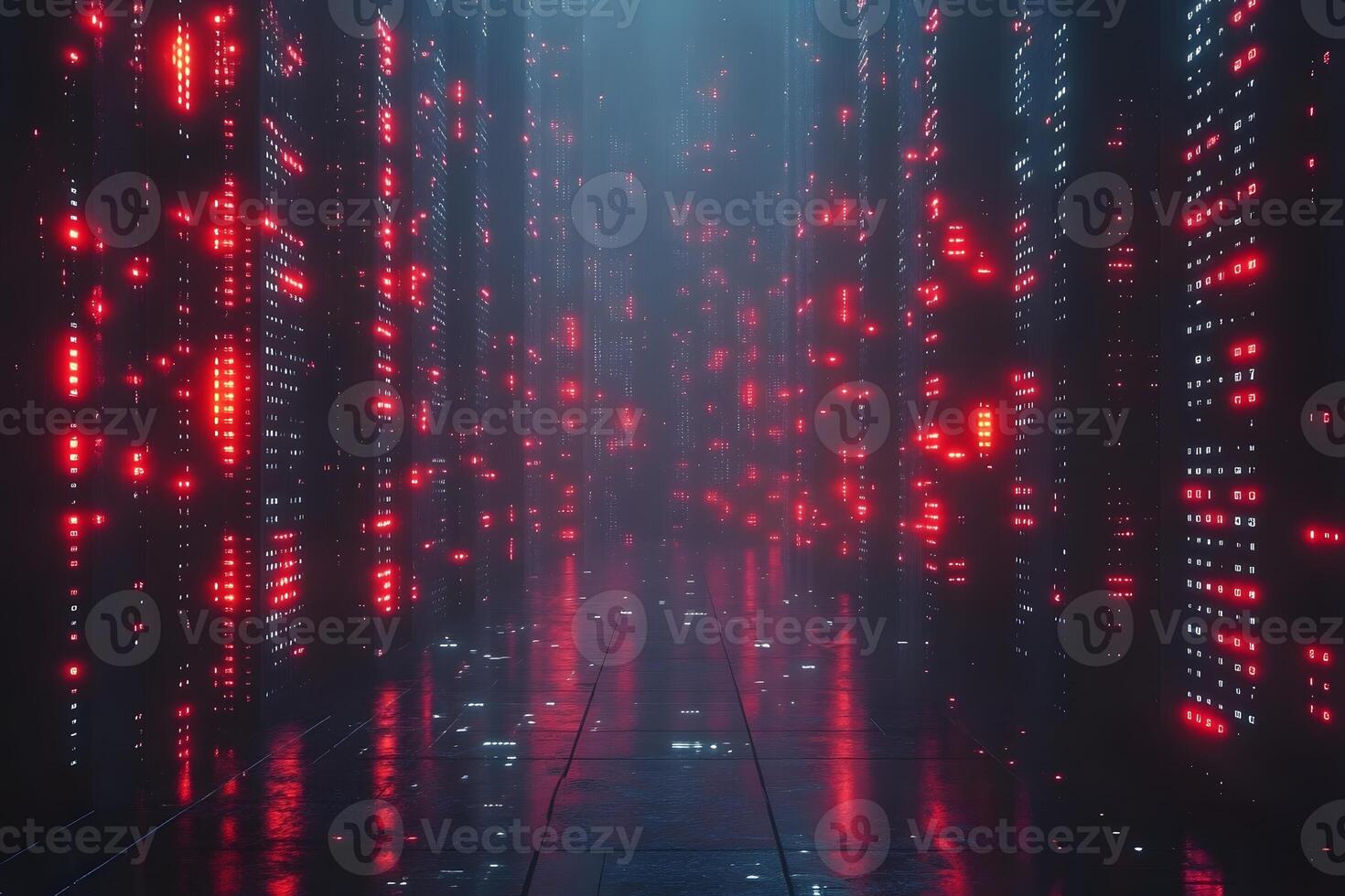 Futuristic Digital Data Center with Red LED Displays for Technology and Security Concepts photo