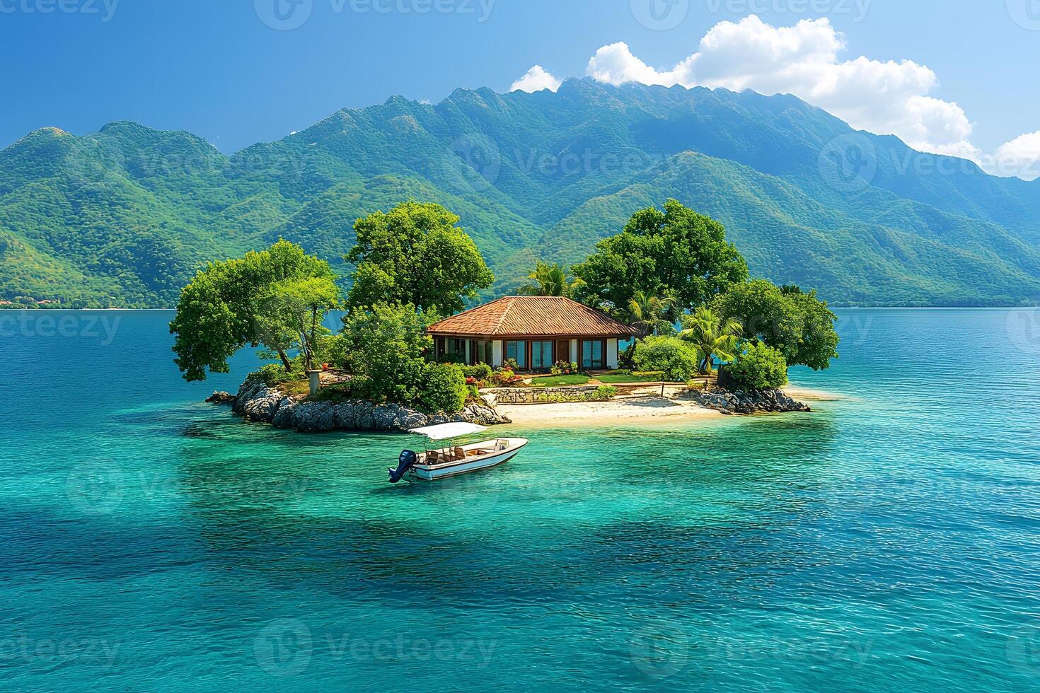 Tranquil Tropical Island Getaway with Lush Greenery and Serene Waters photo