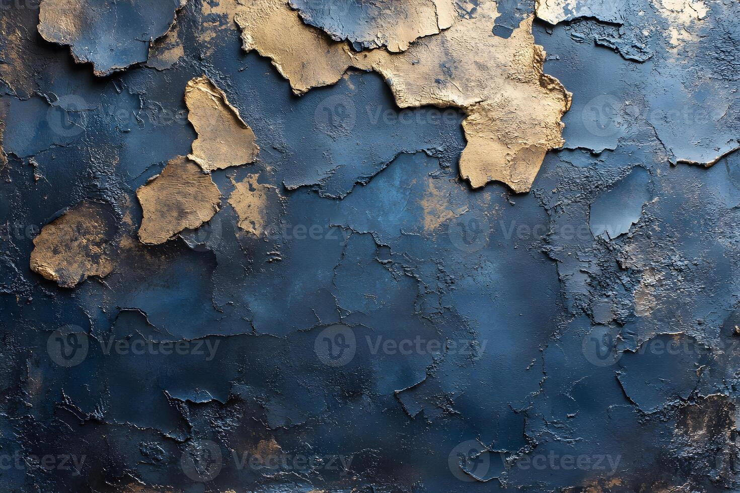 Abstract Textured Wall with Gold and Blue Peeling Paint Effect for Artistic Design photo