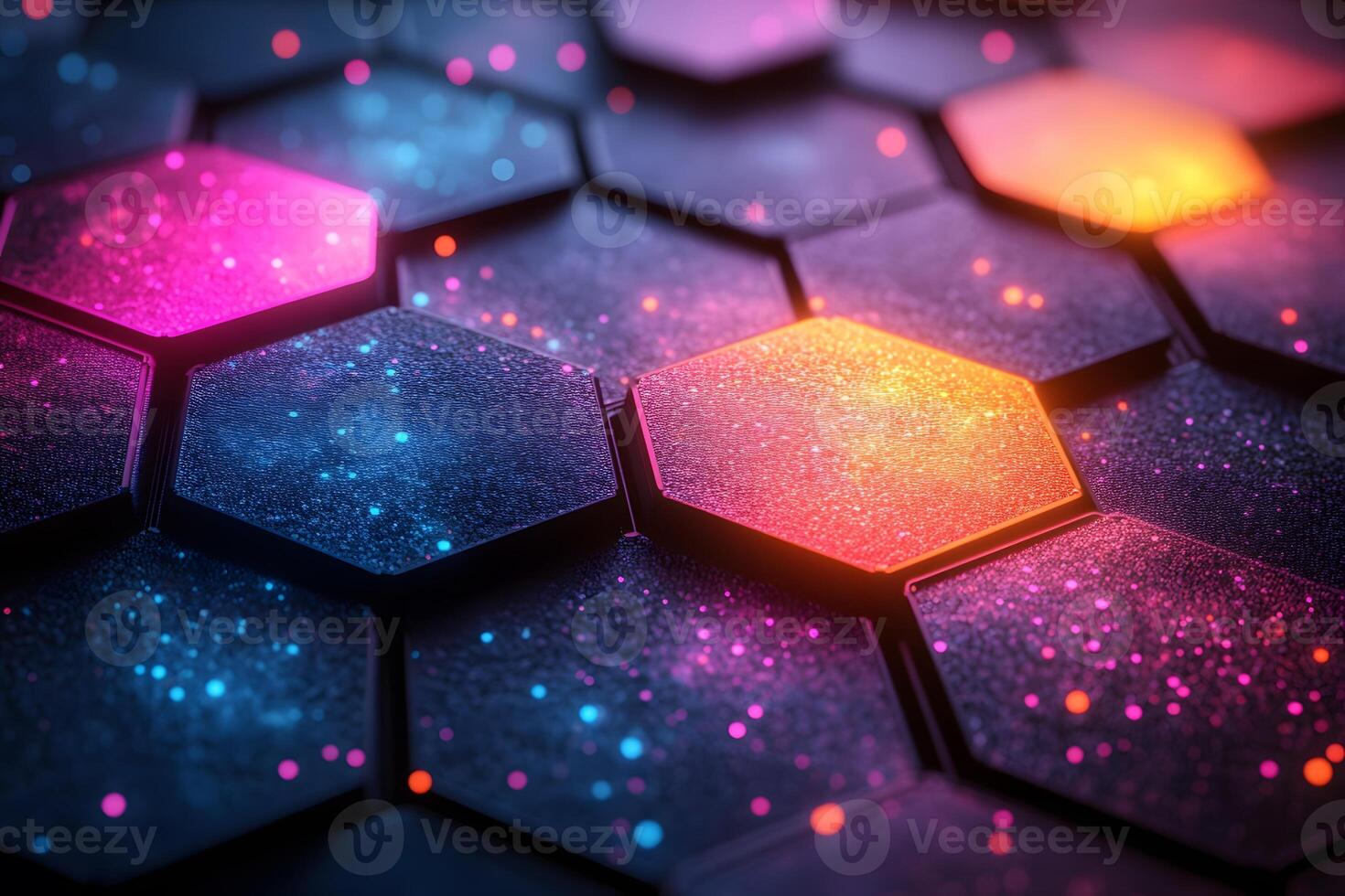 Vibrant Hexagonal Pattern with Neon Colors for Modern Digital Art Design photo
