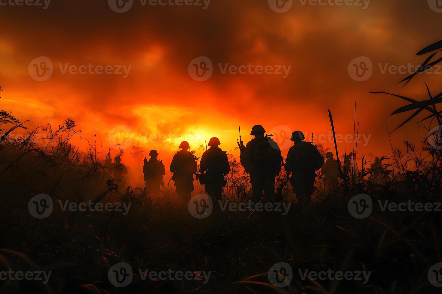 Dramatic Military Patrol at Sunset for Defense and Security Themes photo