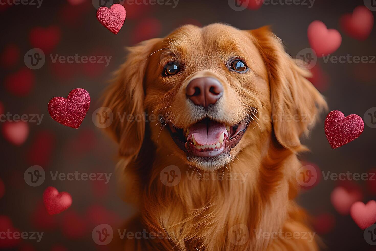 Adorable Dog Surrounded by Floating Hearts for Valentine s Day-Themed Design photo