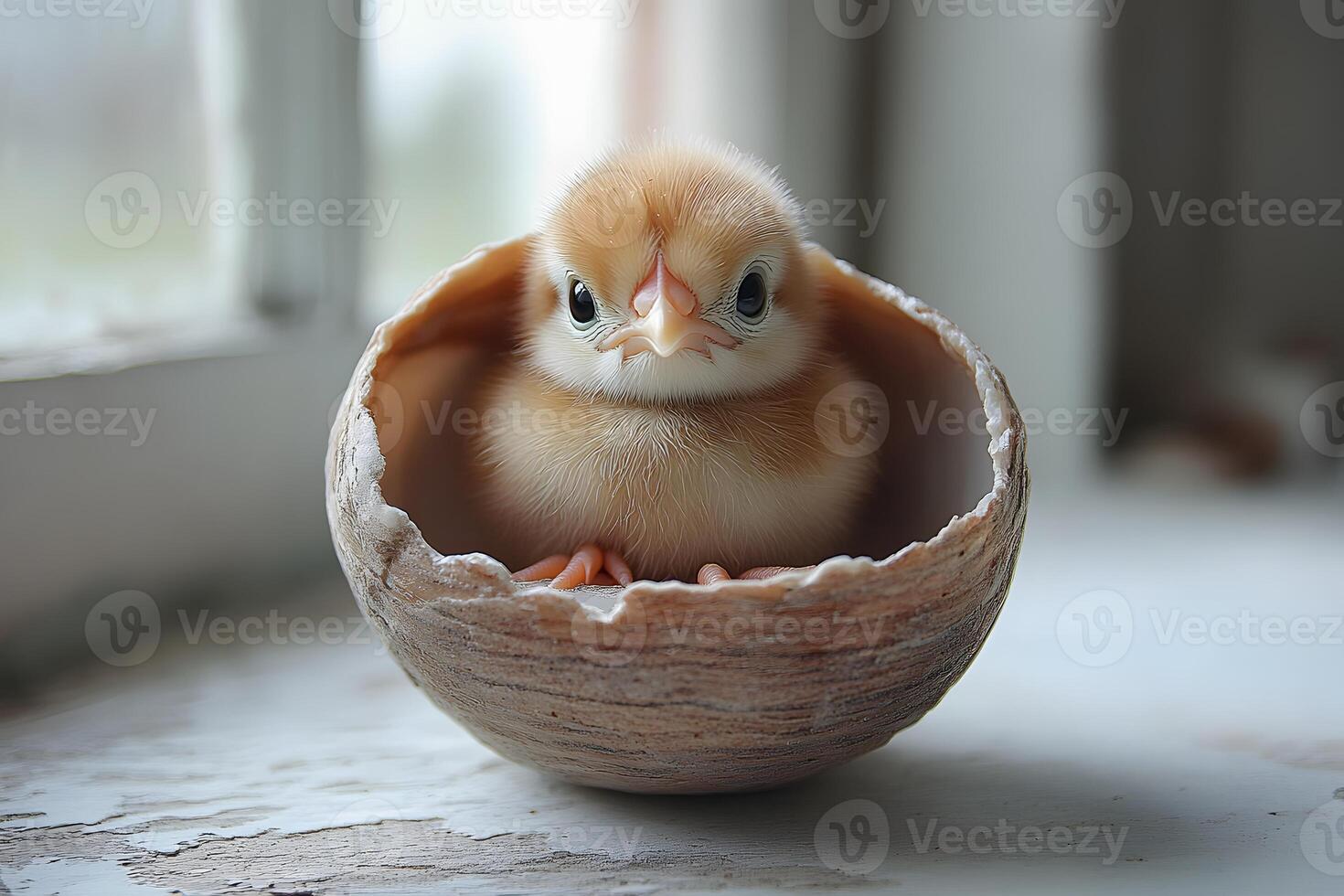 Adorable Baby Chick in Half Eggshell for Easter and Spring Decor photo