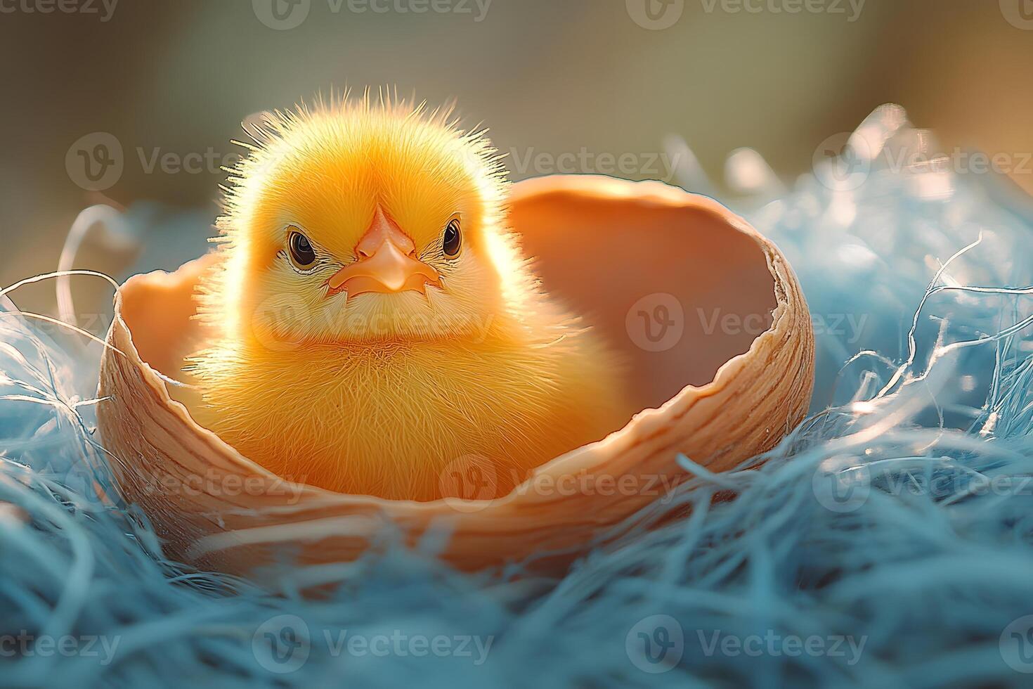 Adorable Yellow Chick in Eggshell Nest for Easter and Spring Designs photo