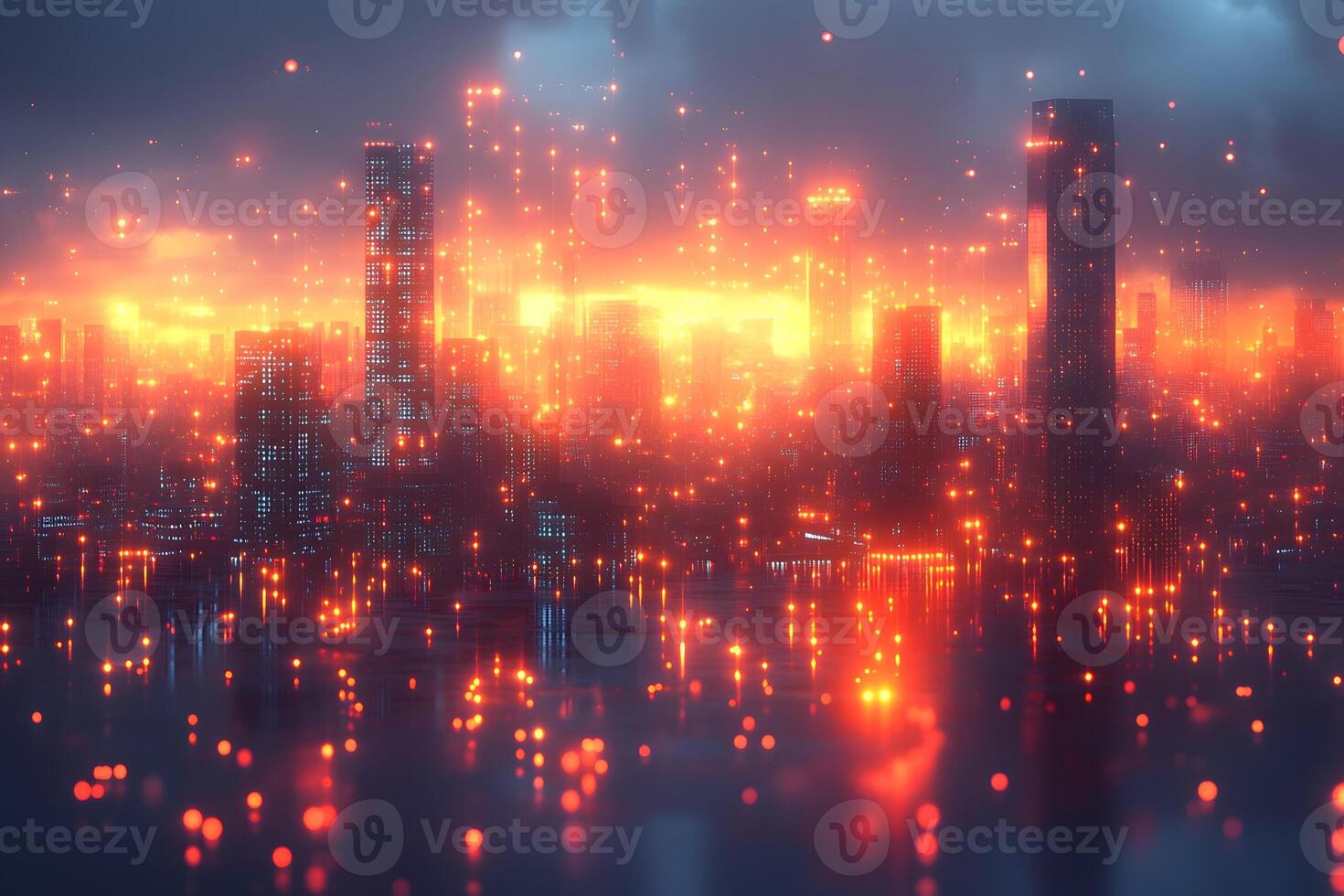 Futuristic Cyberpunk Cityscape with Glowing Digital Elements for Sci-Fi Design photo