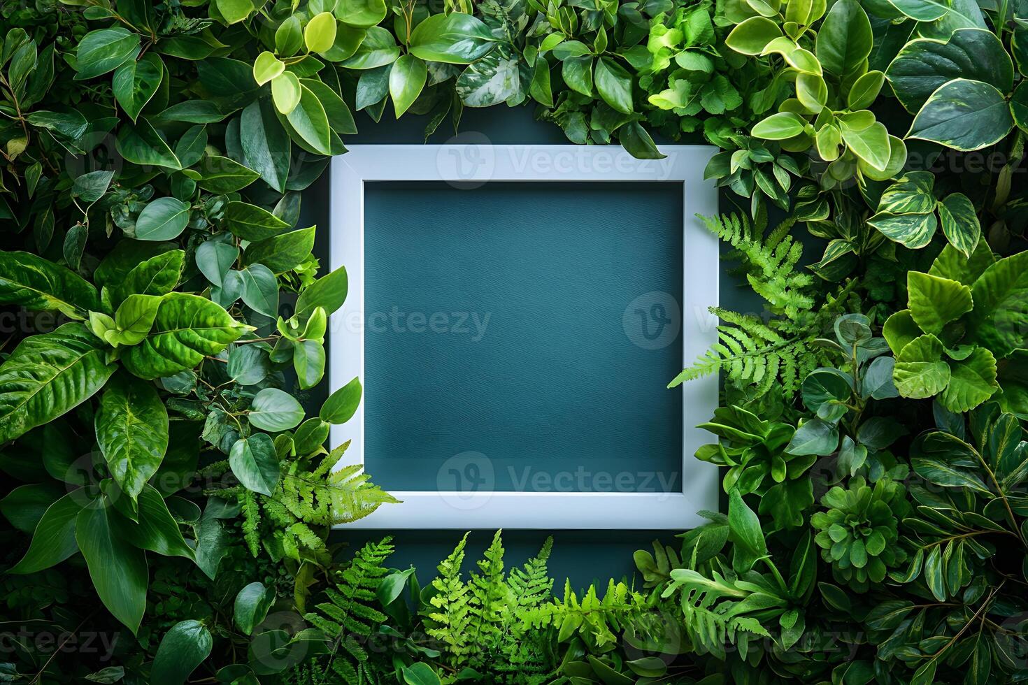 Lush Green Foliage Frame with Blank Center for Nature-Themed Design photo