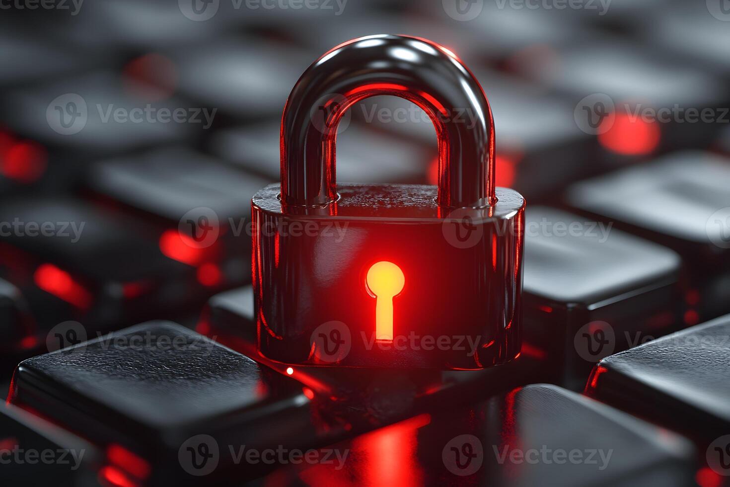 Cybersecurity Concept with Lock on Keyboard for Data Protection Design photo