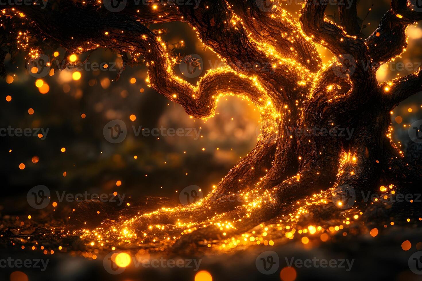 Magical Enchanted Tree with Glowing Lights in a Mystical Forest Setting photo