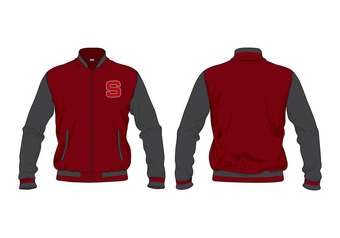Letterman Varsity Jacket front and back template design Apparel vector