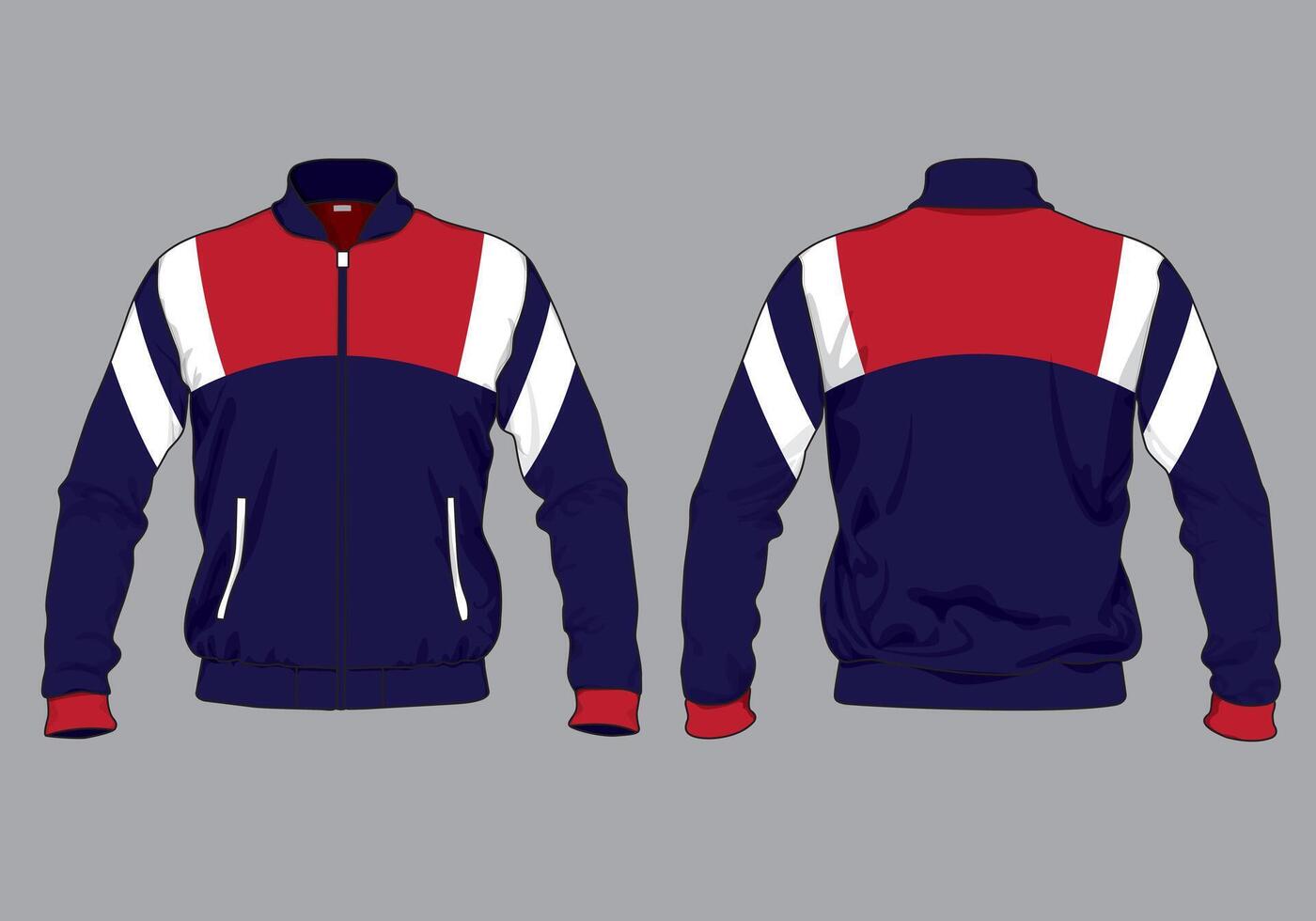 Combination of blue and red jacket design front and back view vector
