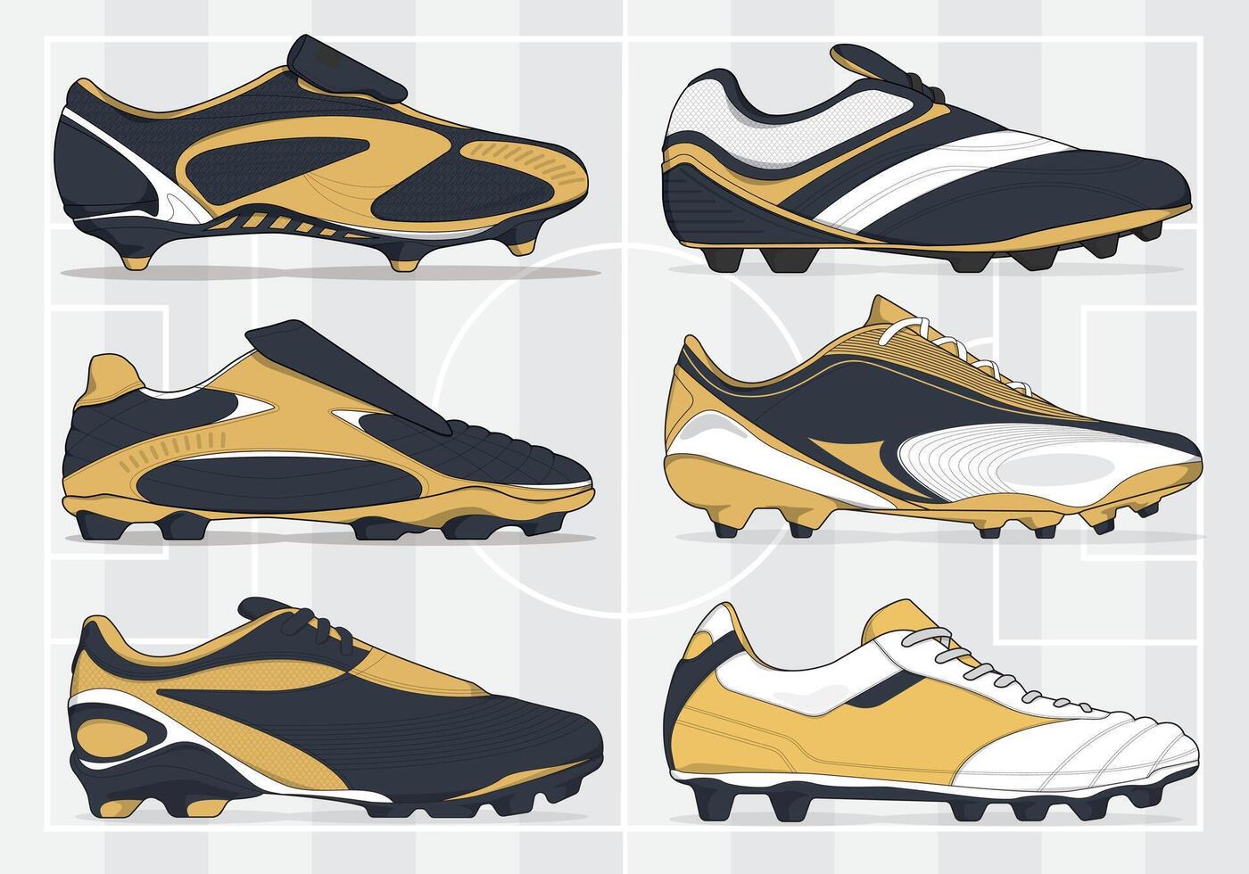 Gold and blue color combination of football soccer shoes design vector