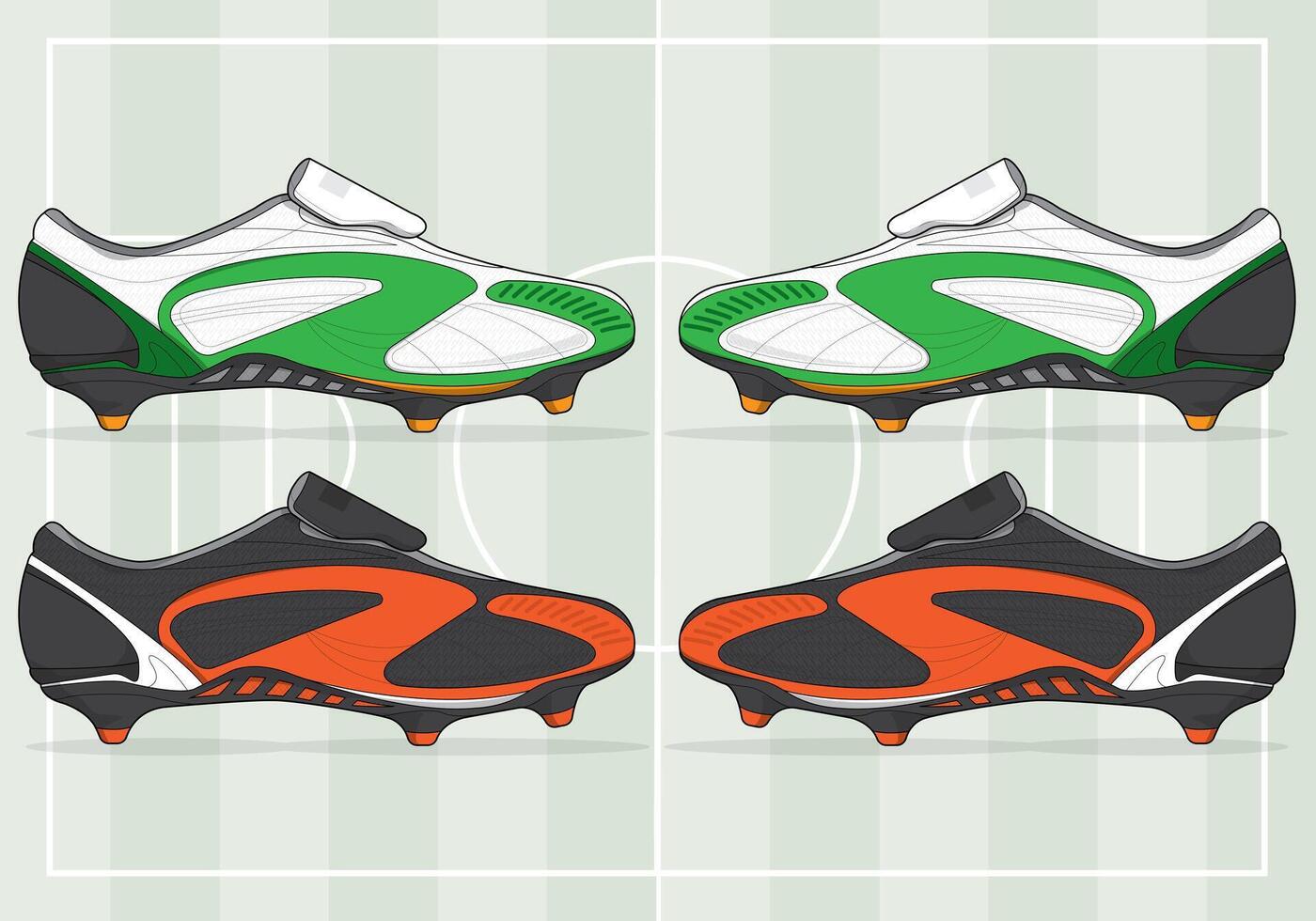 Football shoes design template with football field background vector