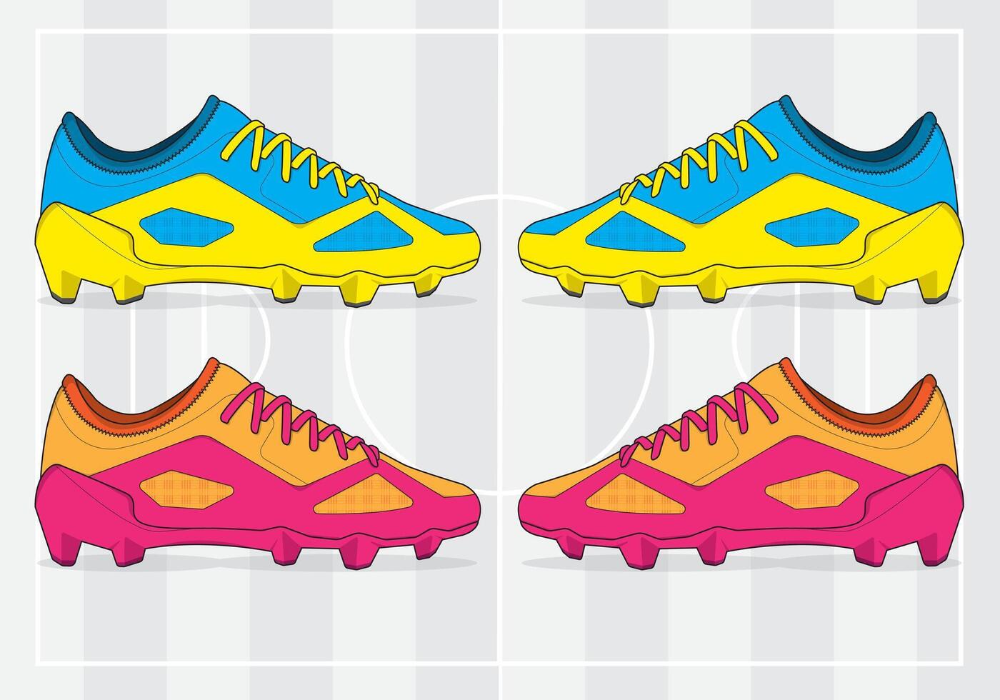 Neon color football shoes left and right angle vector