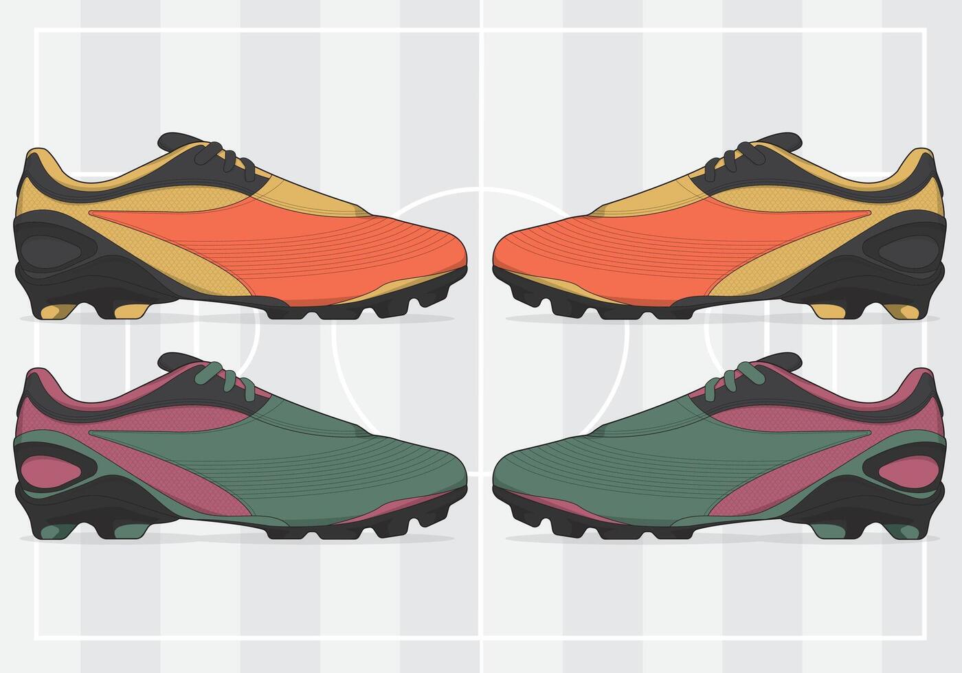Two color combination of soccer cleats shoes vector