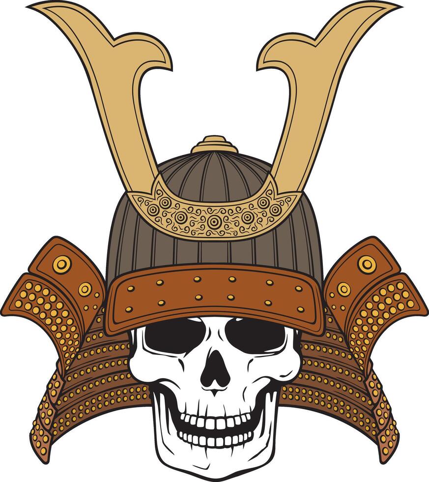 Samurai Skull. Traditional Armor of Japanese Warrior. vector
