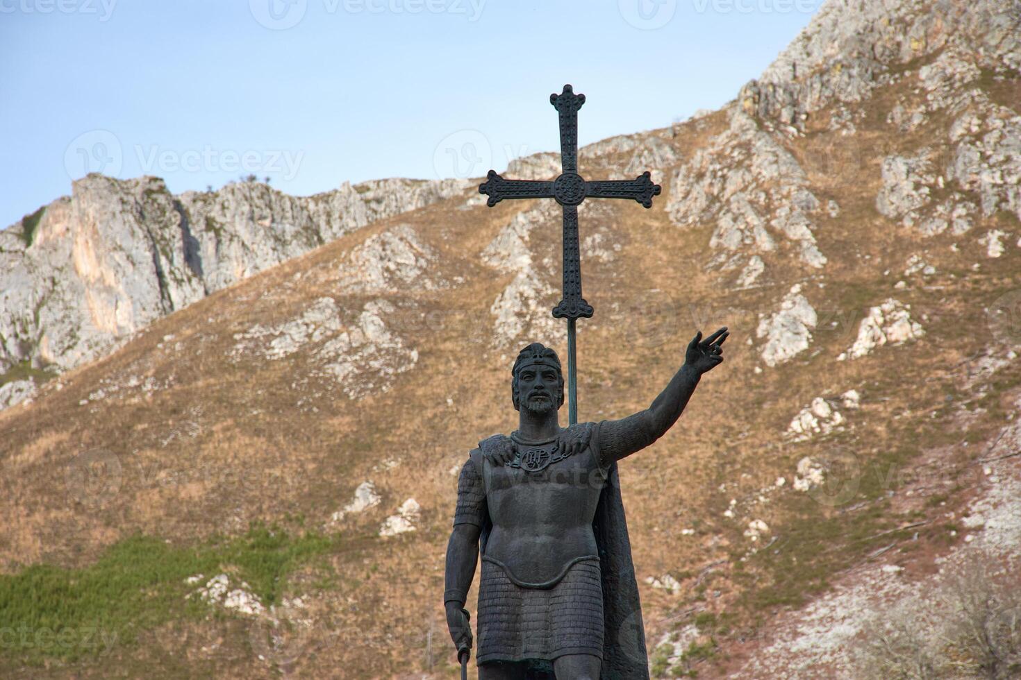 Bronze sculpture of Don Pelayo near the Basilica of Santa Maria in Covadonga photo