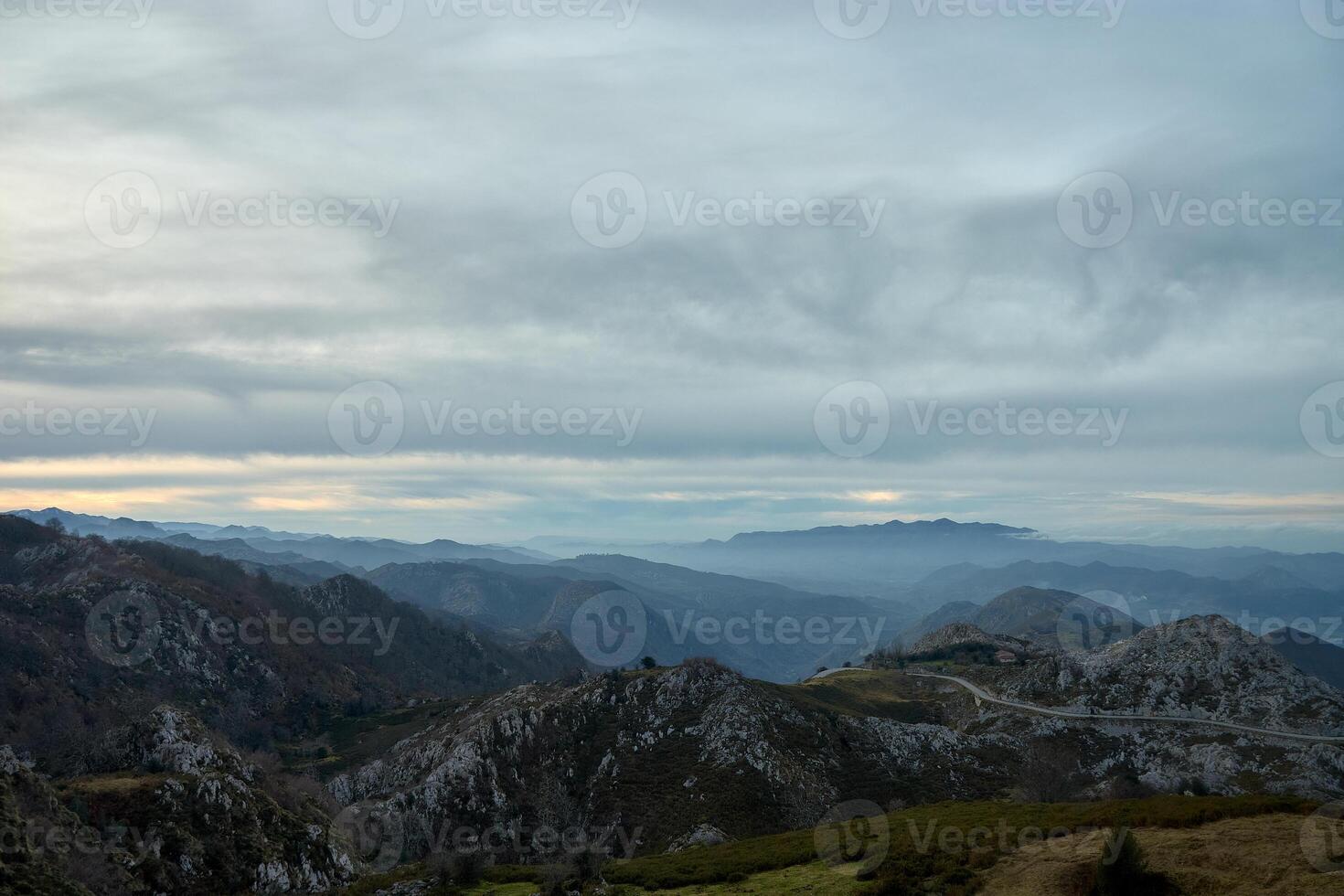 Stunning mountain landscape of the Picos de Europa seen from the Covadonga ascent in Asturias photo