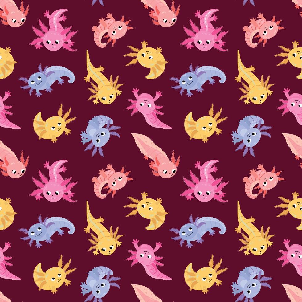 Seamless pattern with funny axolotls. Endless textures for your design vector