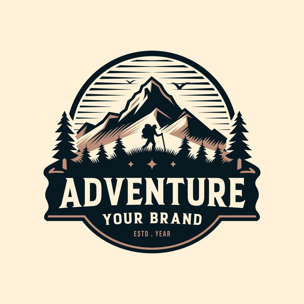 Retro Outdoor Adventure Logo with Mountain and tree element. Logo concept for Hiking and Camping vector
