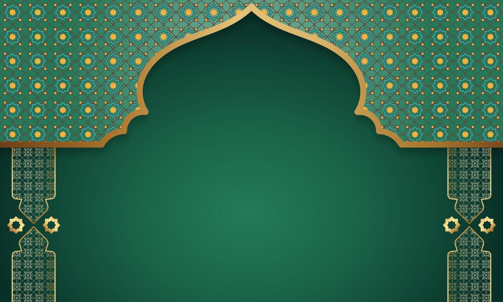 green background with arabic pattern and gold ornament vector