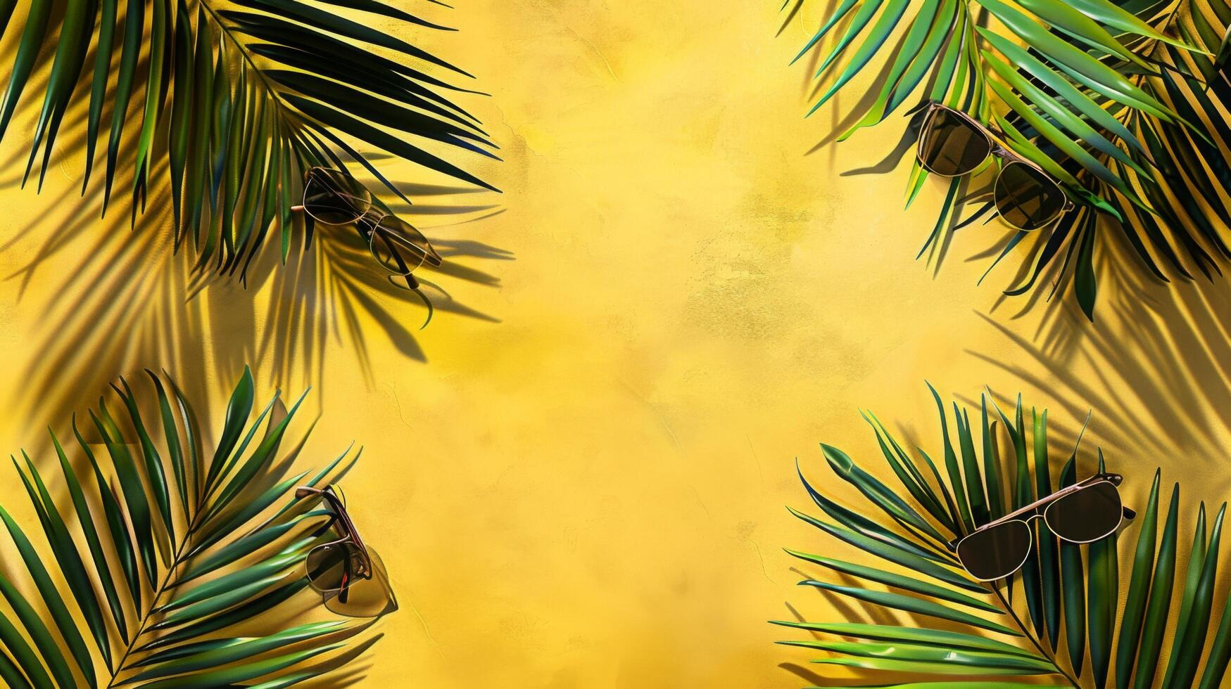 A tropical background with palm leaves and sunglasses photo