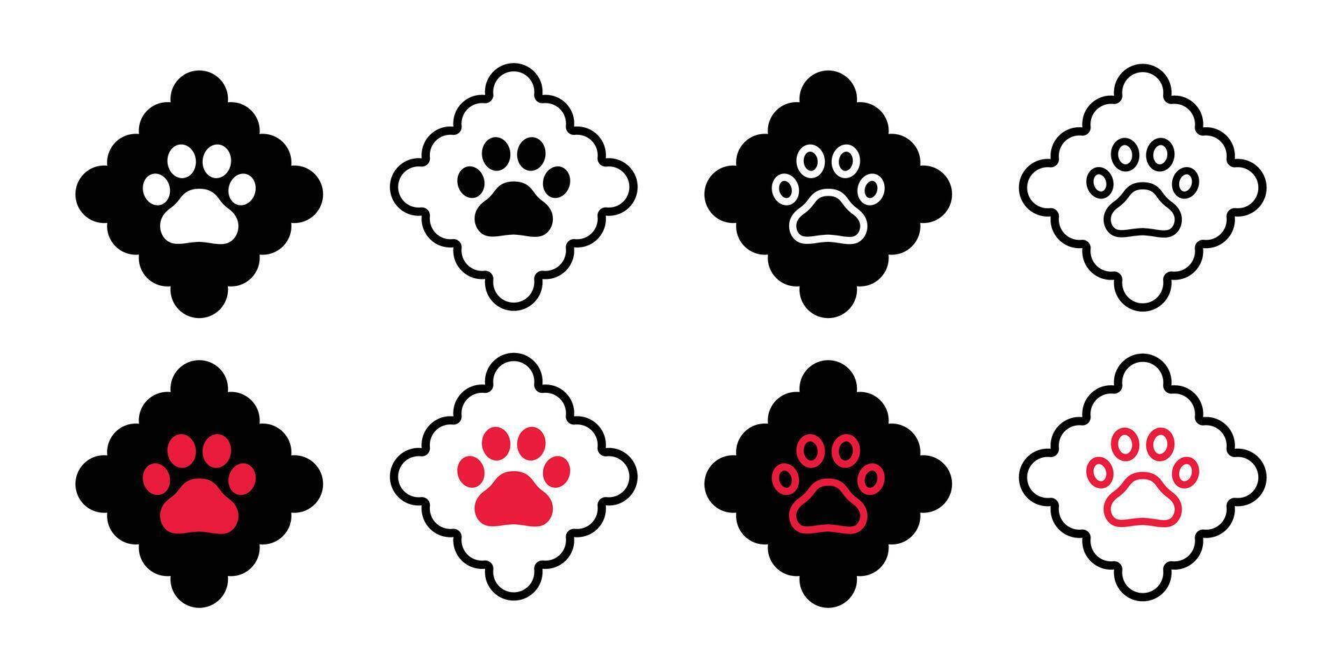 dog paw cat footprint icon Rhombus checked cracker kitten french bulldog pet cartoon logo symbol character doodle illustration design clip art vector
