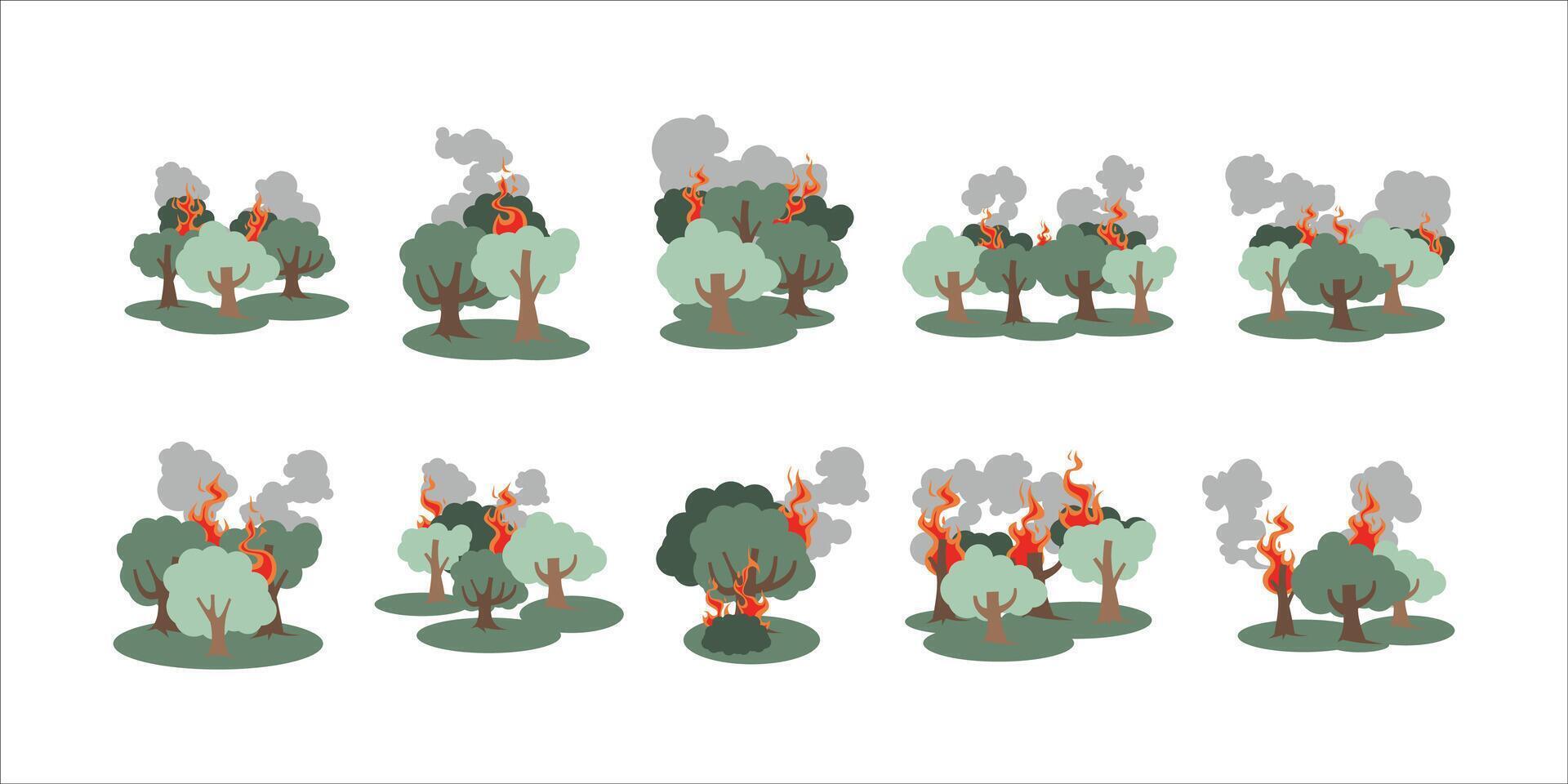 Forest Fires Set Illustration vector