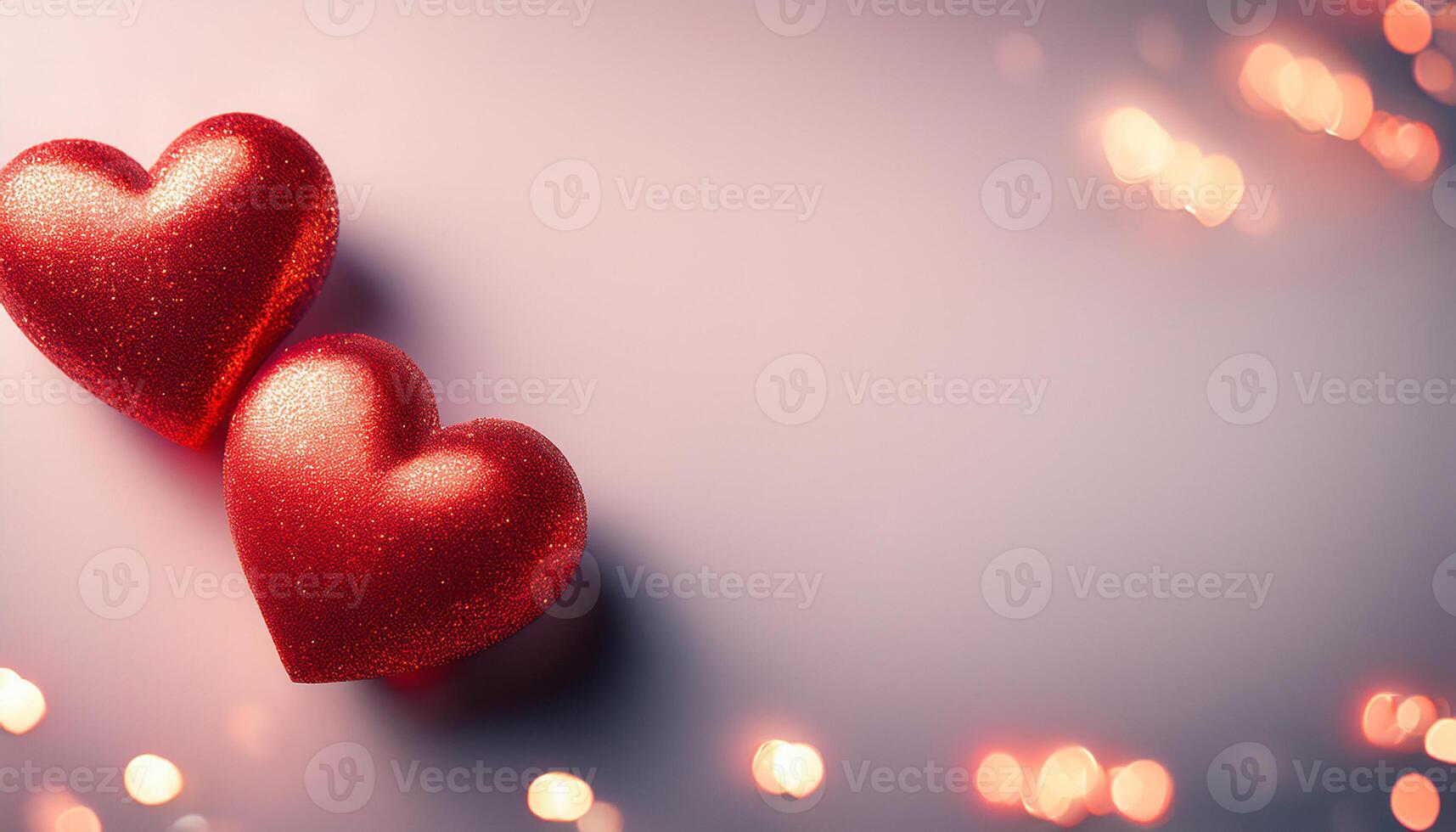 Valentine's Day backdrop featuring two red hearts against a soft, dreamy bokeh background, creating a romantic atmosphere. . photo