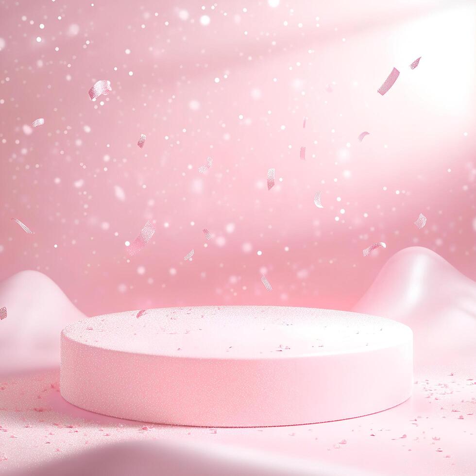 Round podium platform of pink color photo