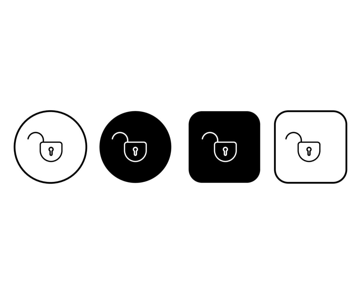 Set of outline opened lock icons. Editable stroke. Security symbols buttons. vector
