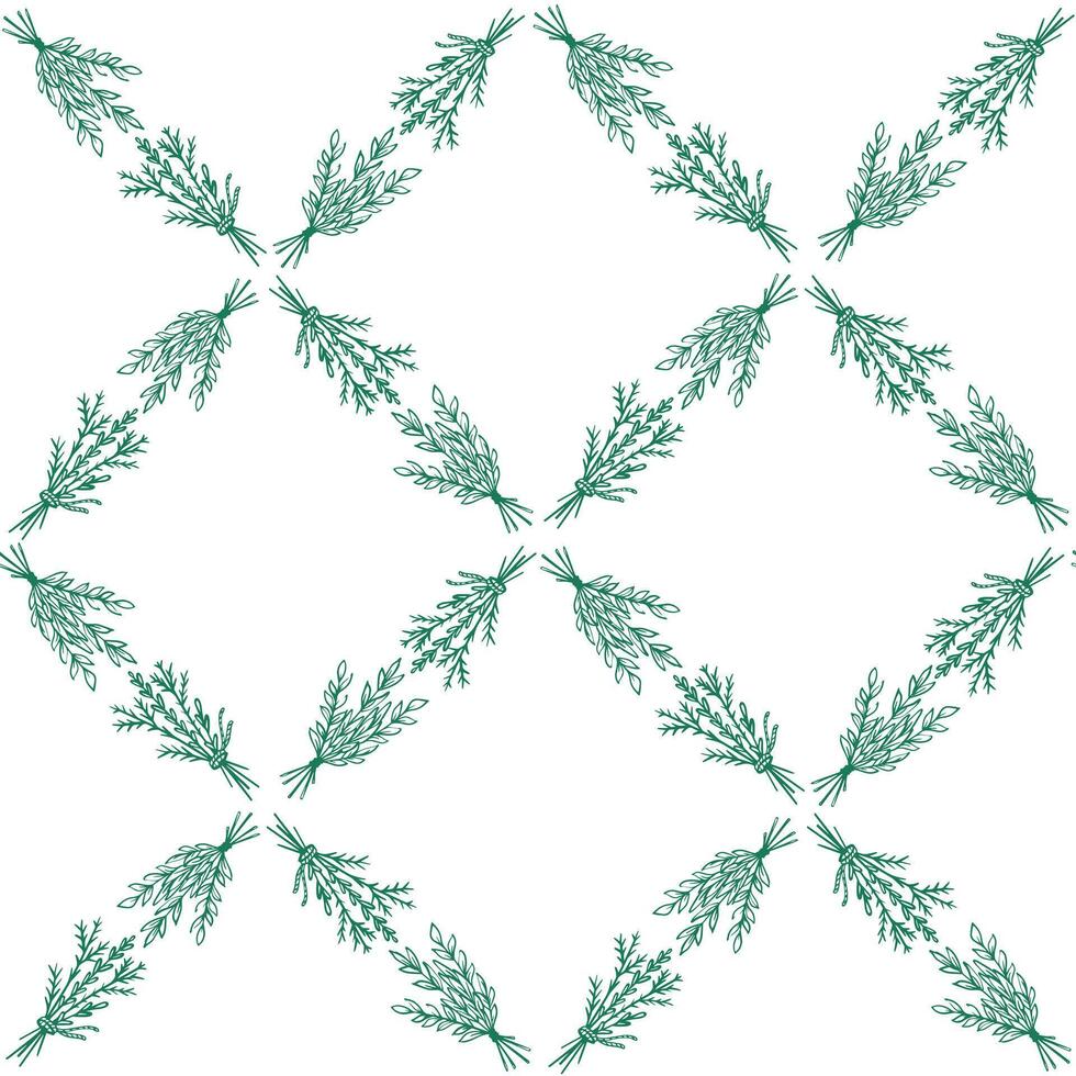 A bunch of fragrant herbs regular repeating pattern of diamonds. Witchcraft wild grasses in the pattern. Botanical sketch backdrop vector