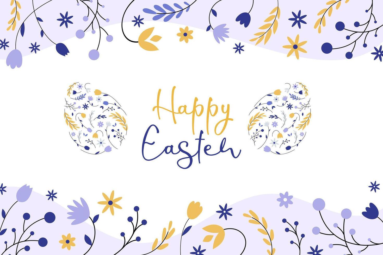 Happy Easter. Beautiful Easter egg adorned with flowers and leaves. Festive greeting card, poster, banner. illustration vector