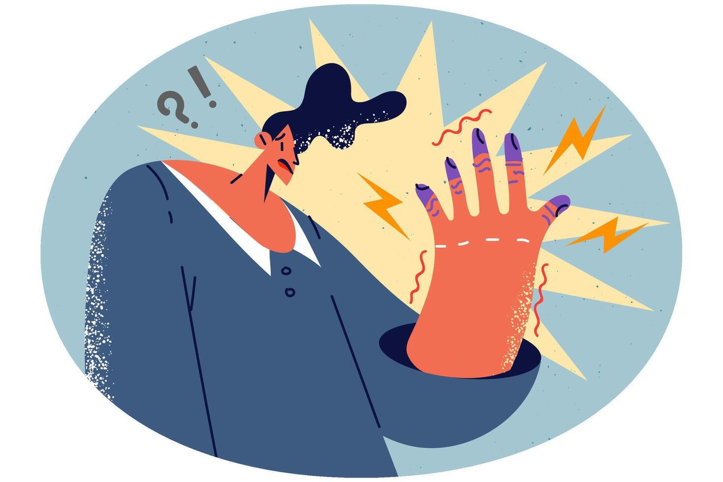Unhealthy man frustrated with tremor in hands vector