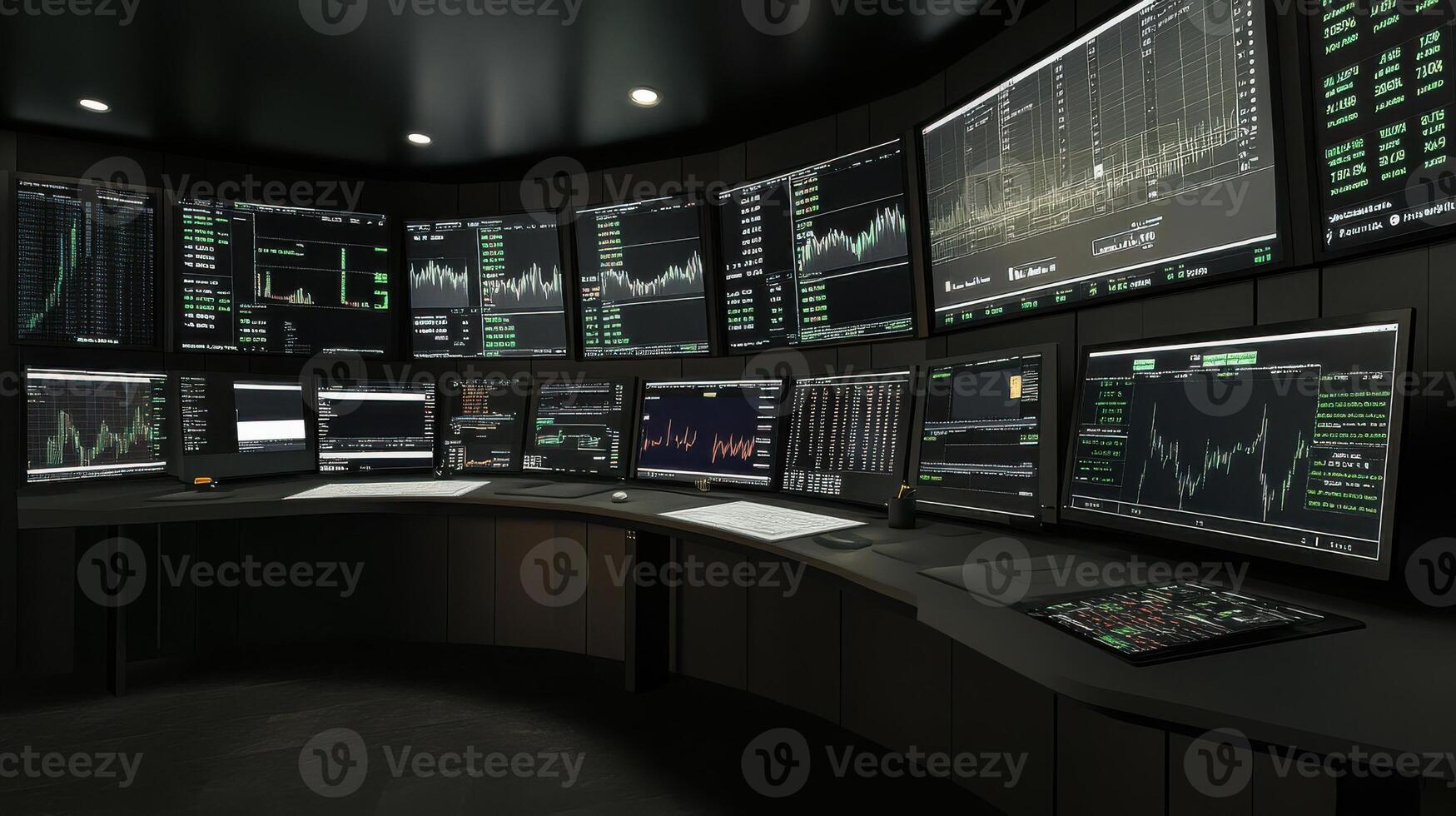 A room with multiple monitors and a computer photo