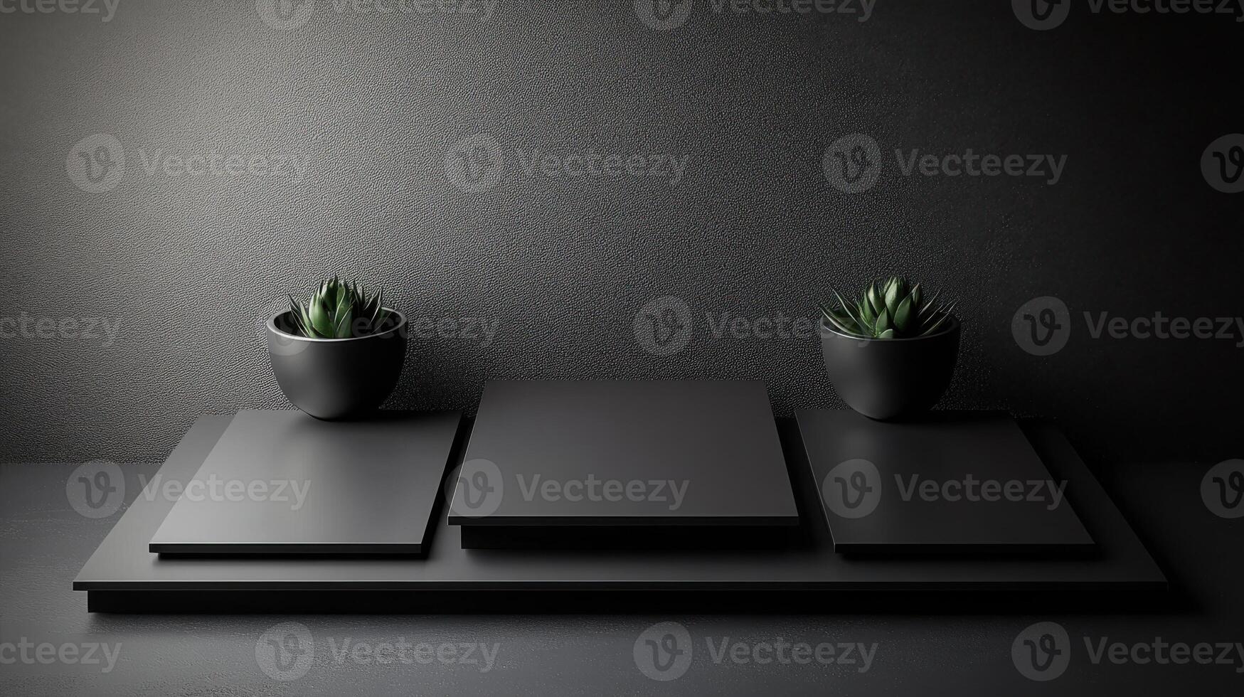 Black table with two potted plants on it photo
