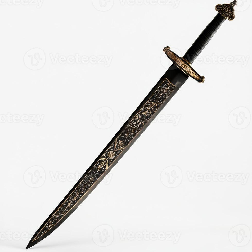 beautifully crafted sword with intricate engravings and sleek design photo
