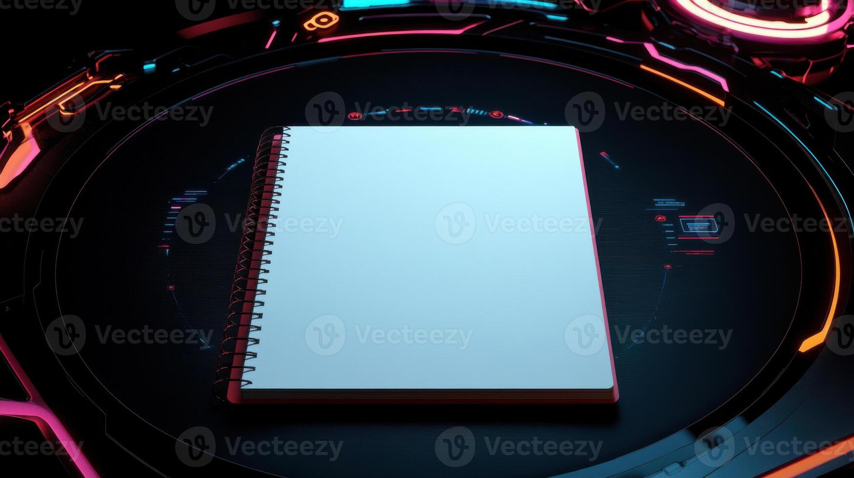 A notebook with a blank page on a circular surface photo