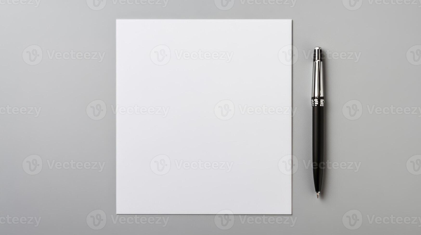 Blank paper with pen on gray background photo