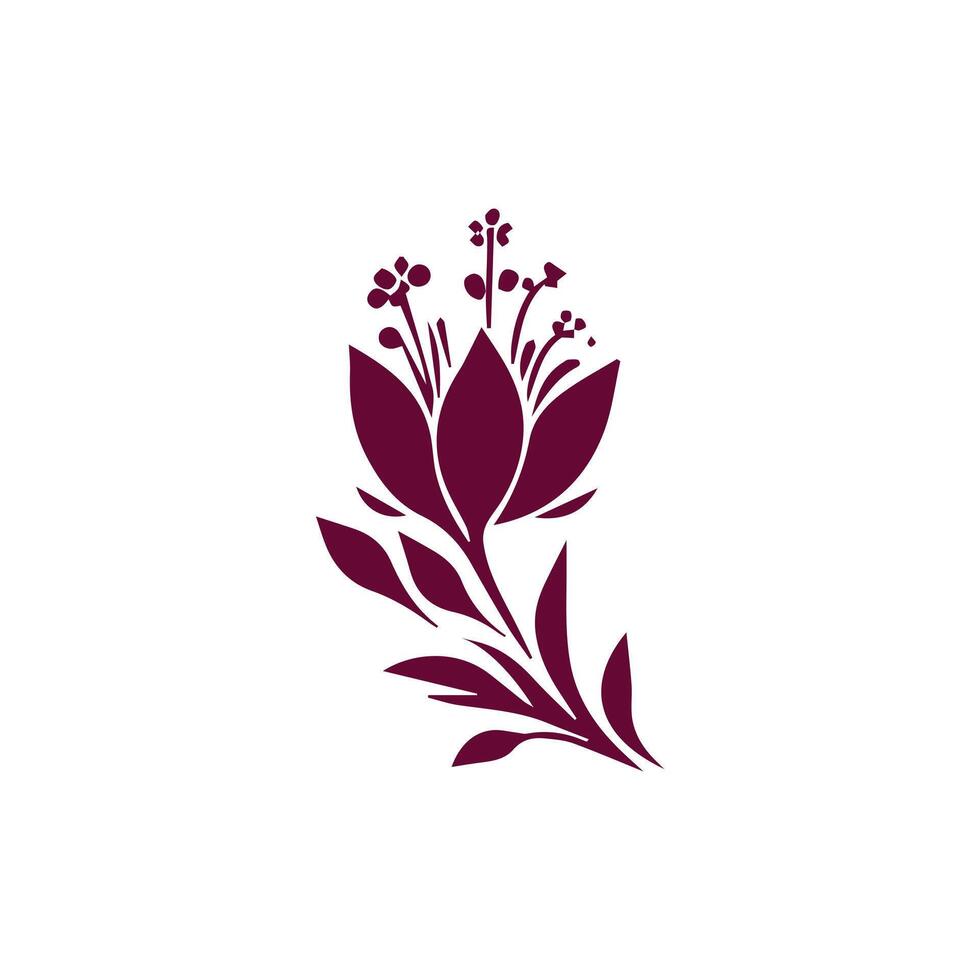A purple flower with leaves and flowers on a white background vector