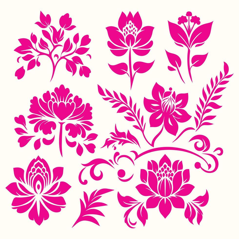 Pink flowers and leaves on a white background vector