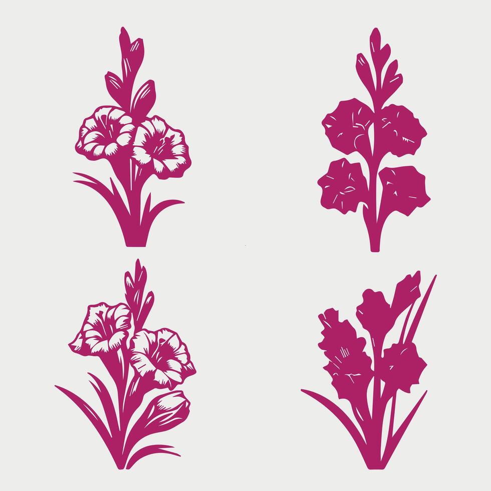 Four different flowers are shown in different colors vector