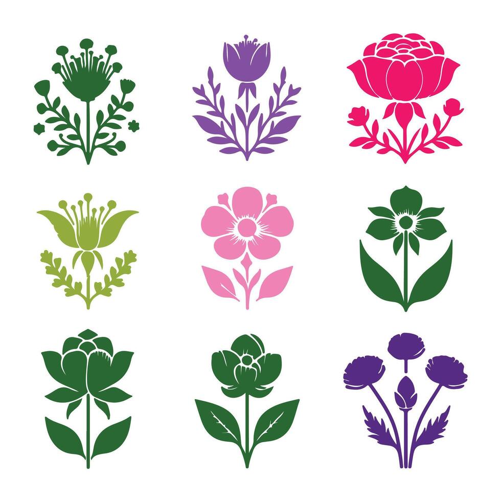 Creative illustration colorful flowers and leaves set design on a white background vector