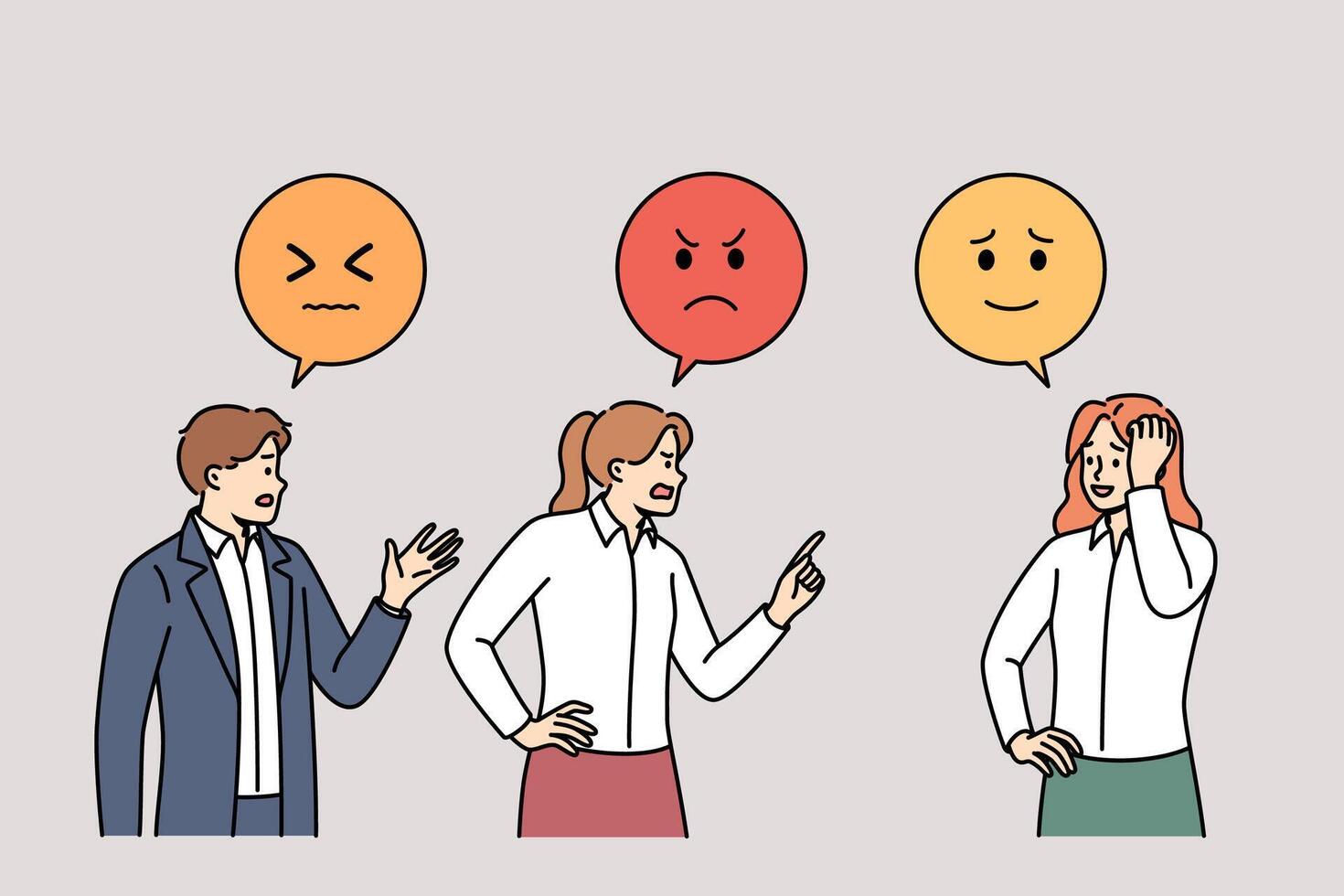 Business conflict between company employees scolding colleague for making mistake vector