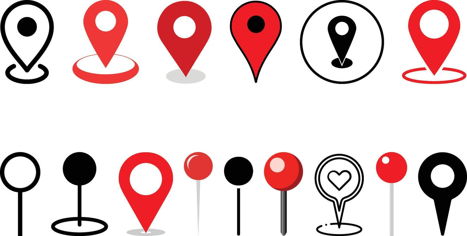 Map location icon set collection, mark, pinpoint, point, position, positioning, navigation, location design. vector