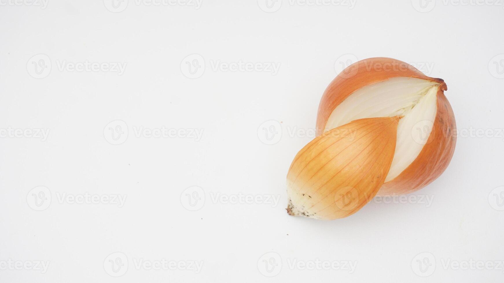 Top View of Sliced Onion on White Background photo
